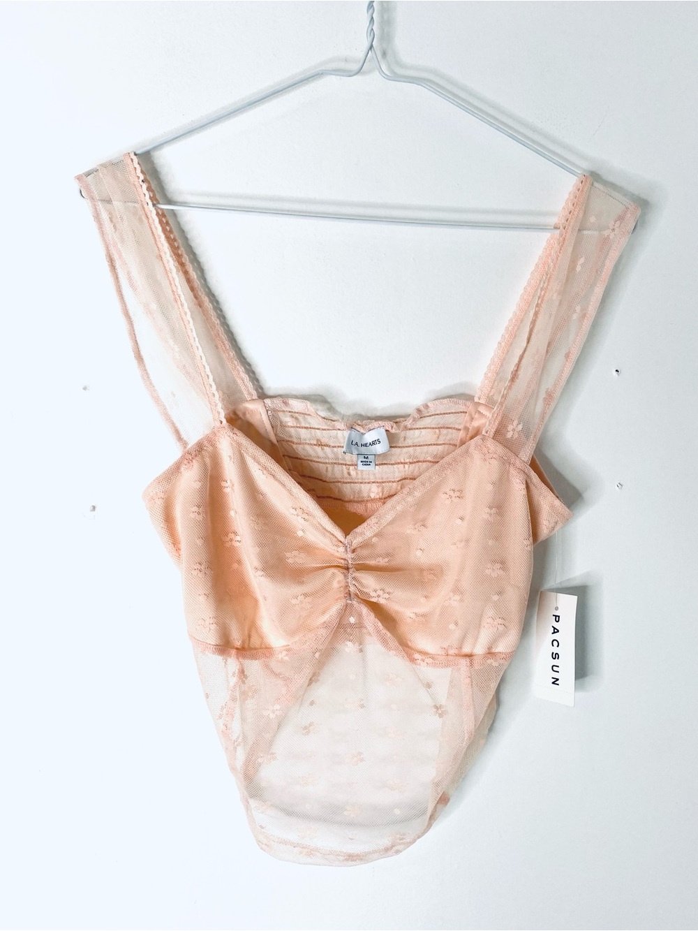 LA Hearts PacSun Light Pink Floral Mesh Ruched Corset Crop Top NWT
